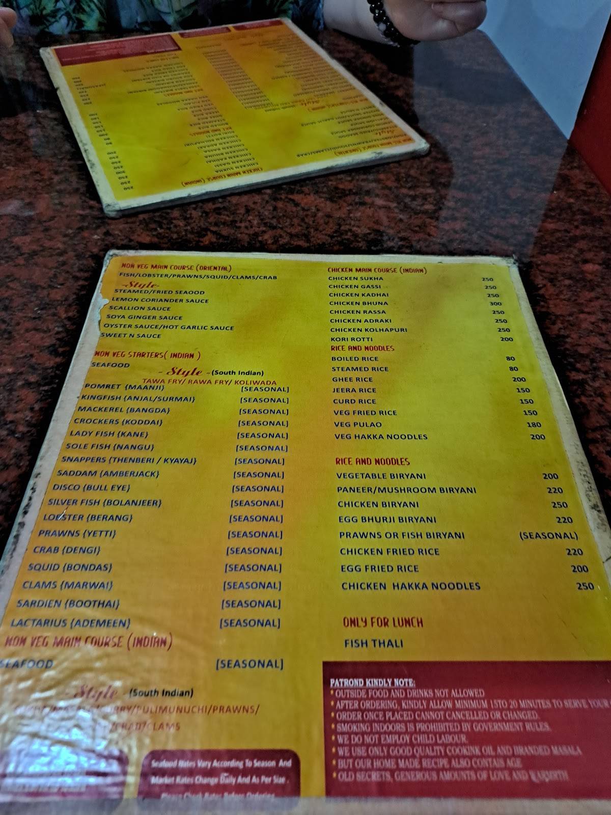 Karavali Seafood A/C family Restaurant menu