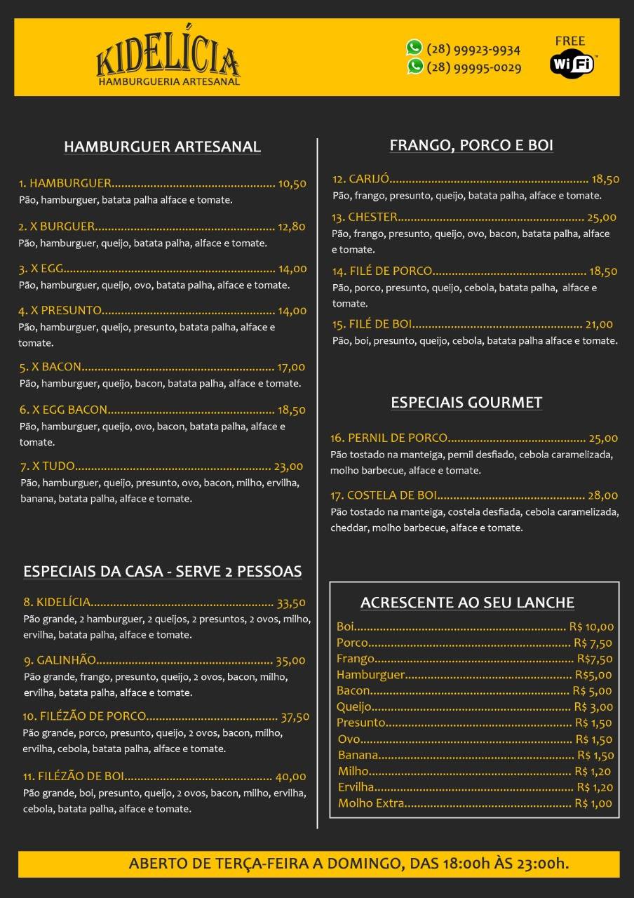 Kidelicia Lanches cardápio