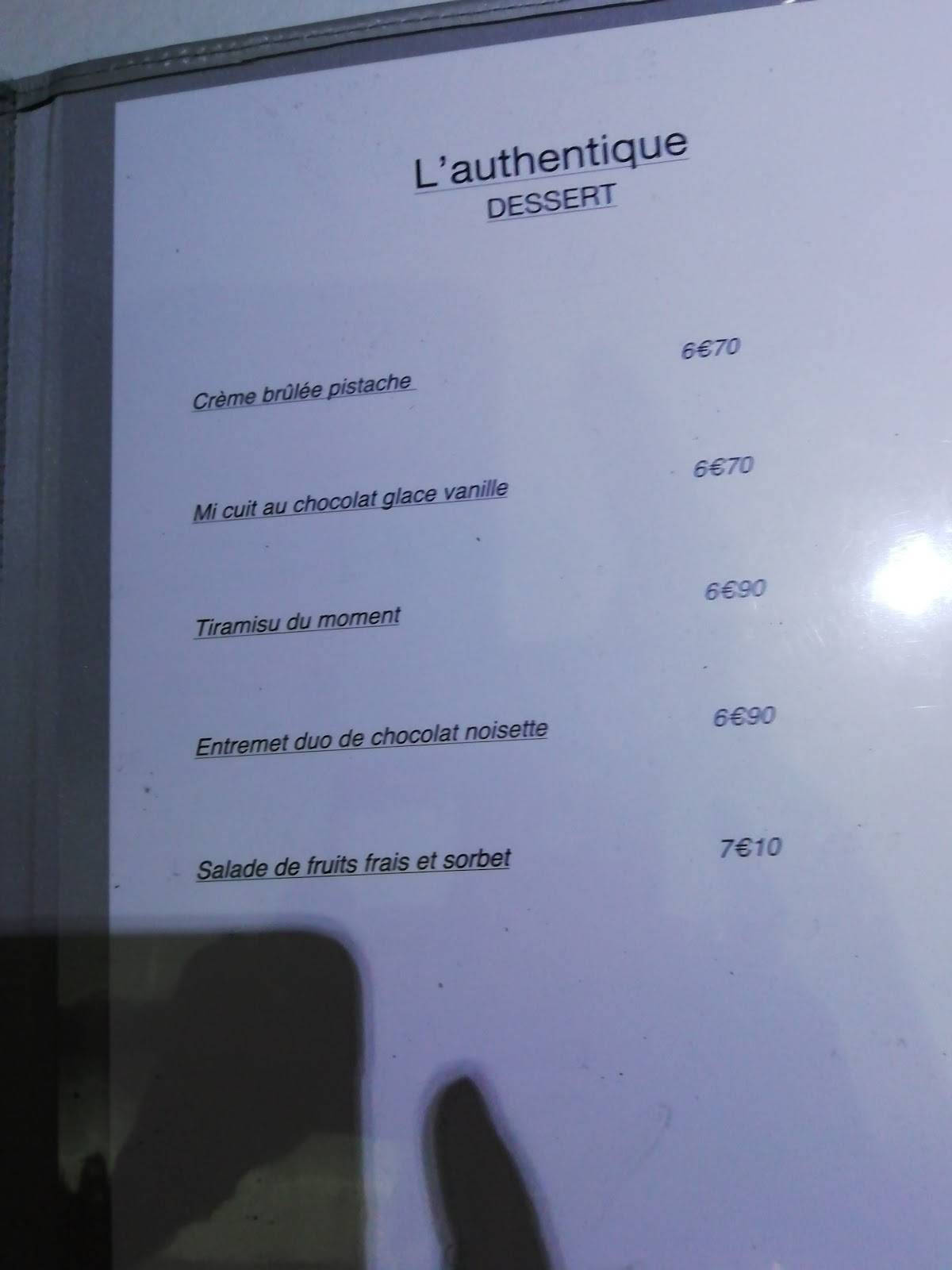 Menu de L'Authentique - Restaurant Halal