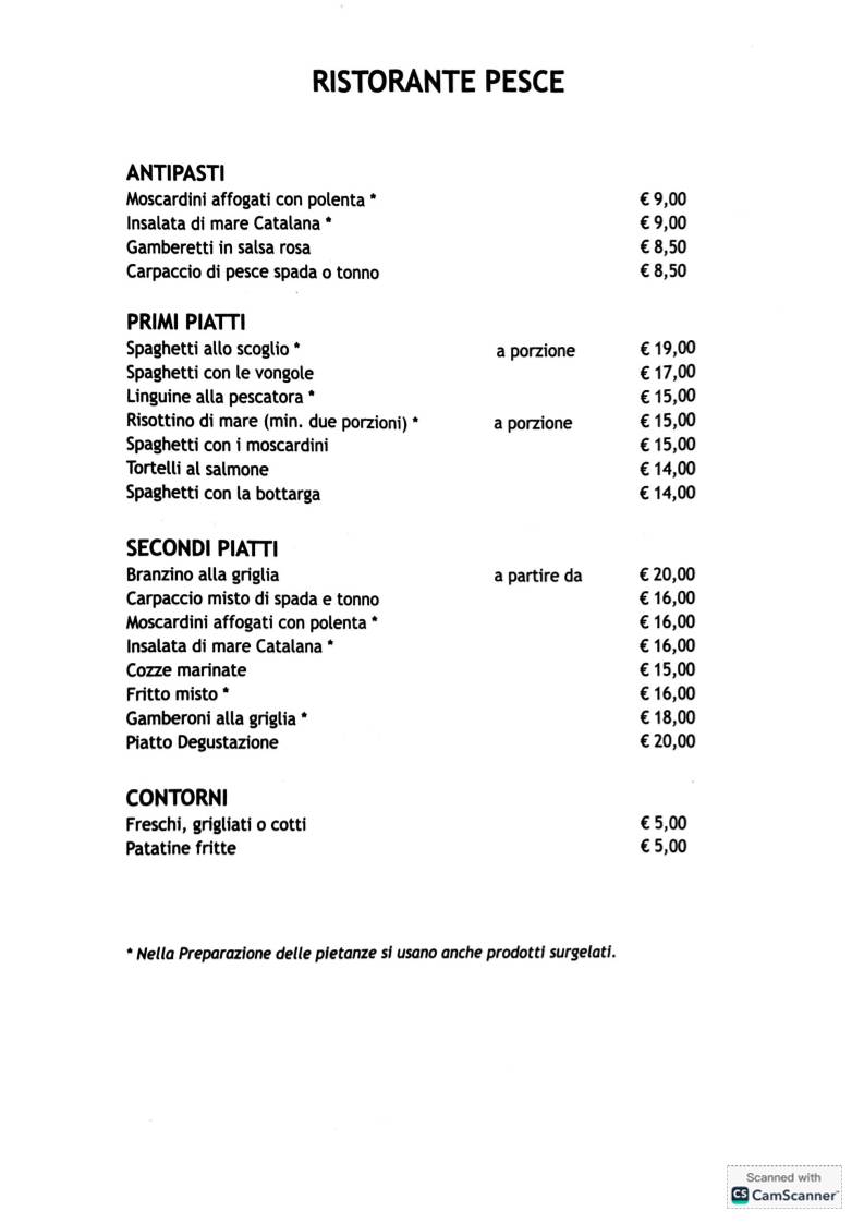 Menu di La Bastia 