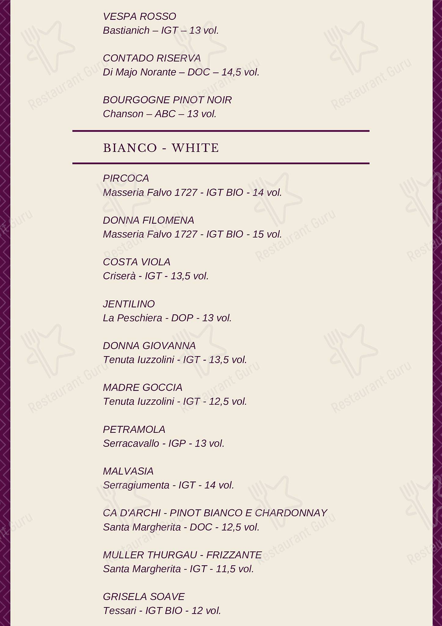 Menu di Officine P79 wine&amp;spirits 