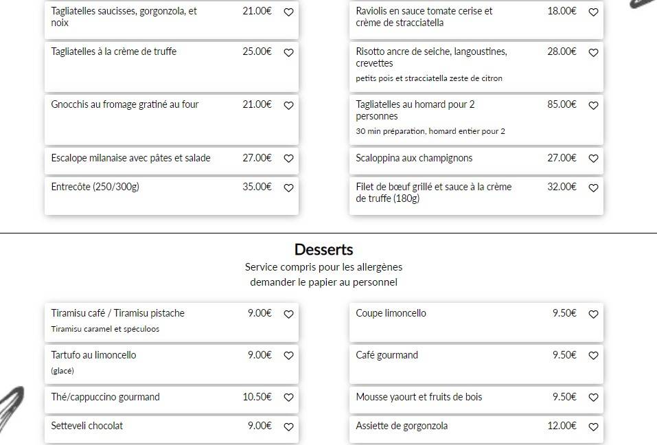 Menu de La Capannina