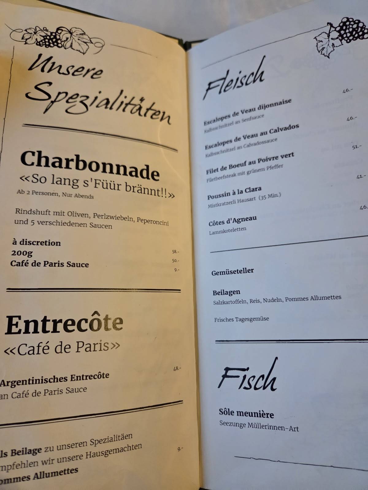 Menu di Restaurant La Côte 