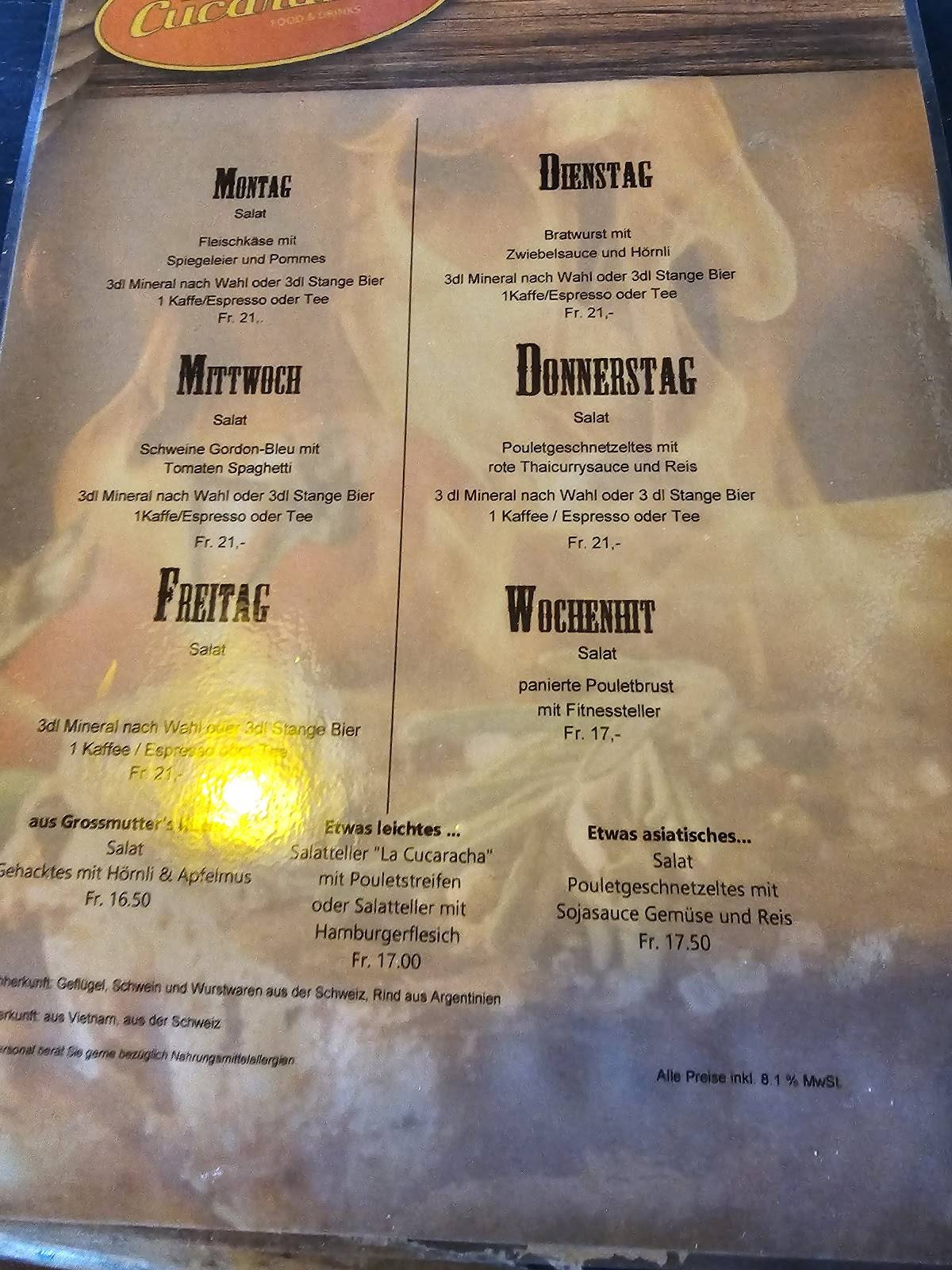 Menu di La Cucaracha 