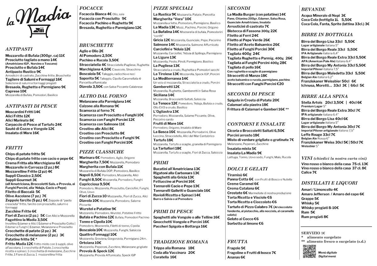 Menu di La Madia 