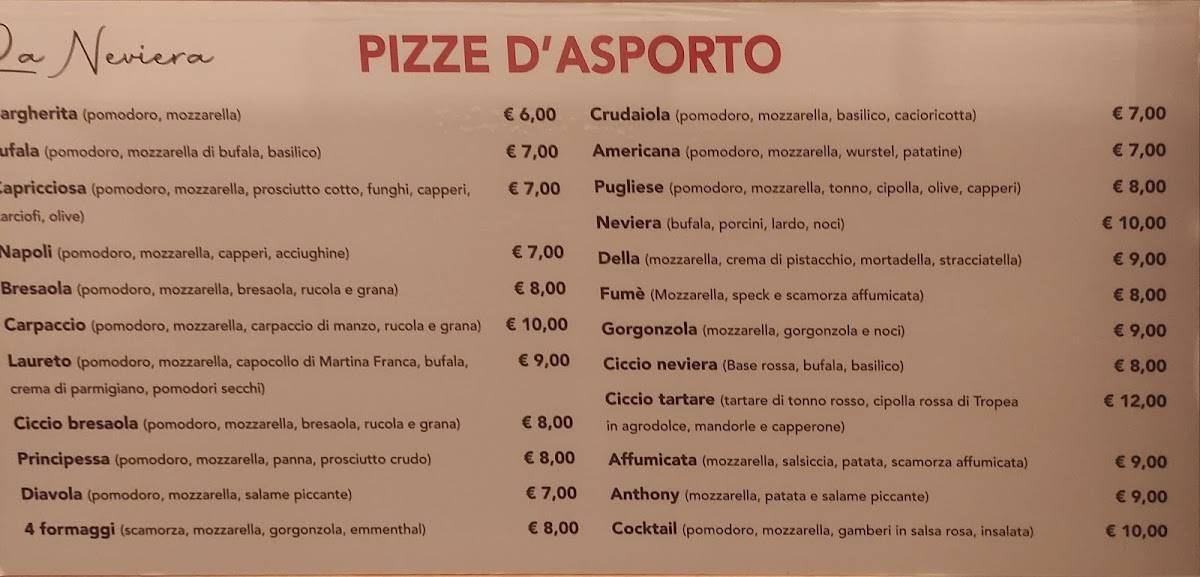 Menu di La Neviera 