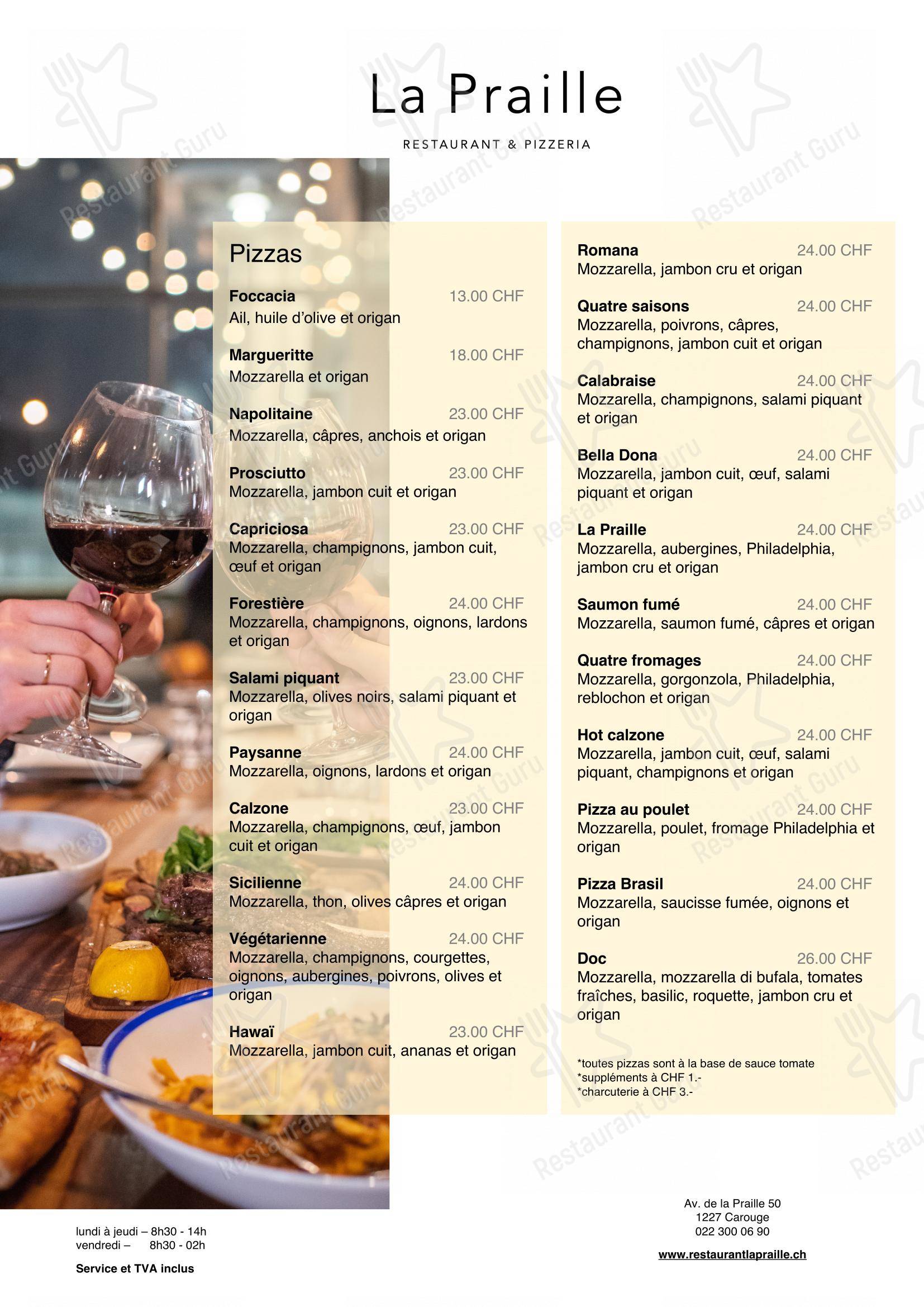 Menu di Restaurant La Praille - Menu