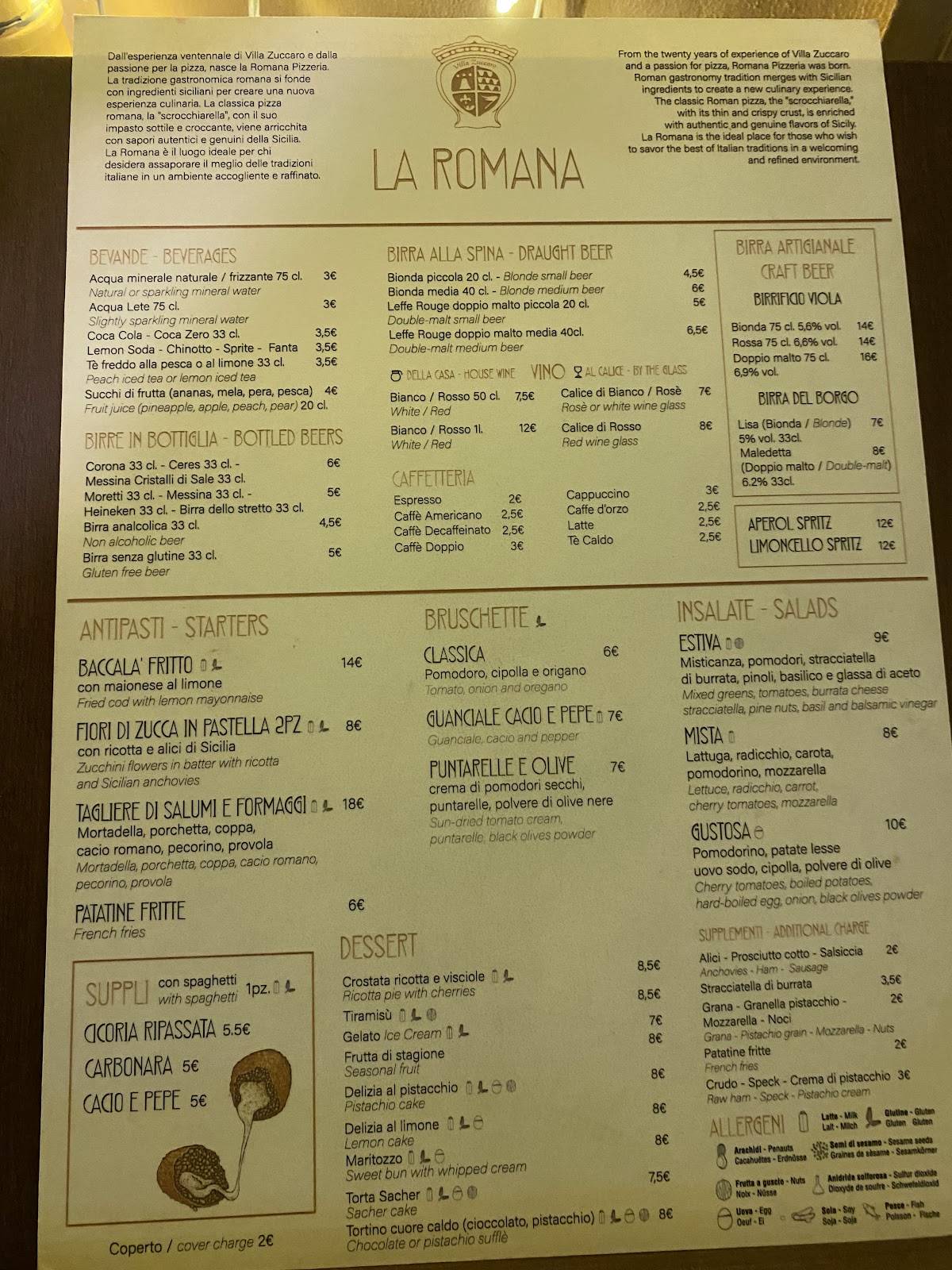 Menu di La Romana 