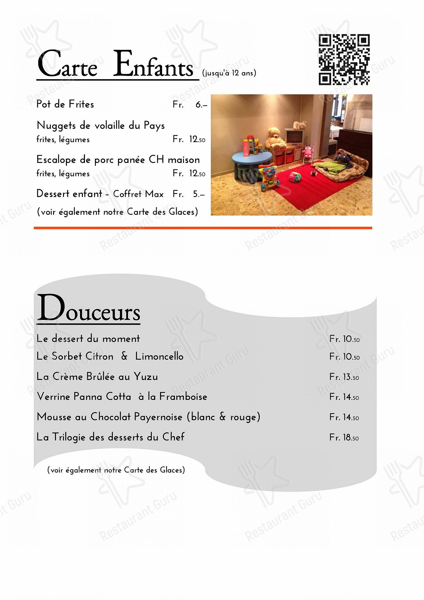 Основное меню per La Suite – Hôtel Café & Restaurant in Payerne