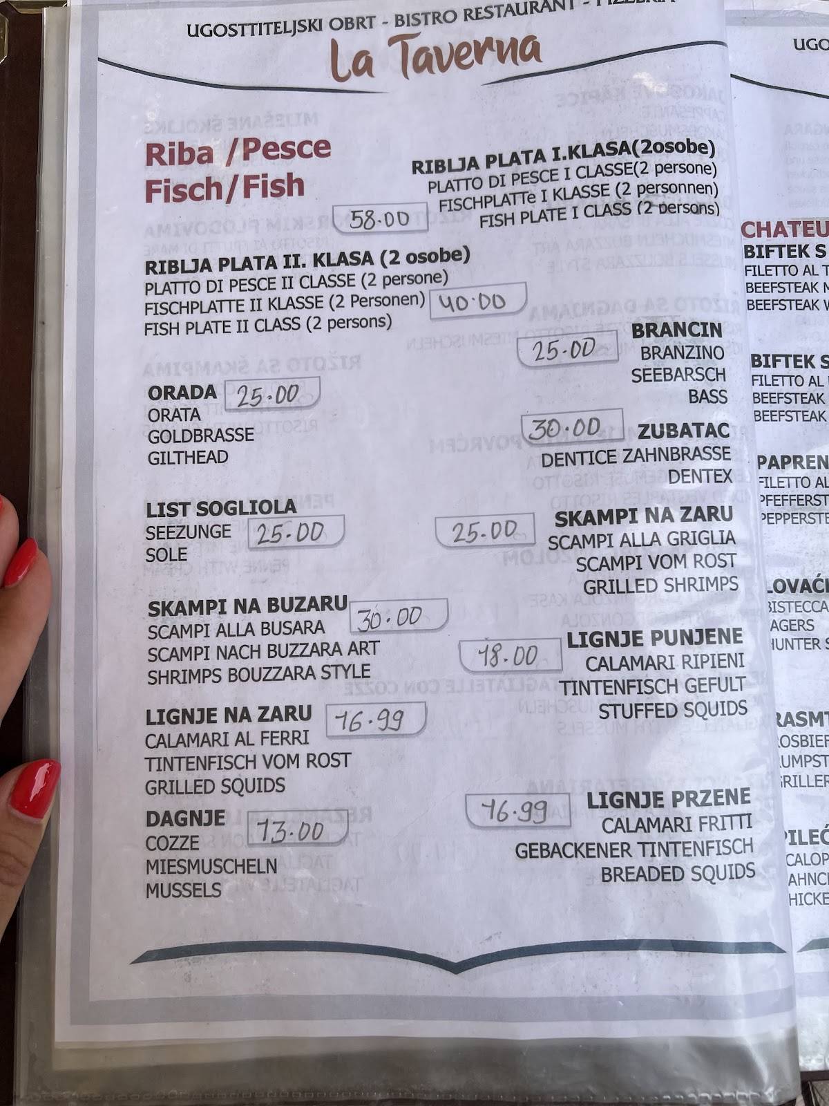 Menu di La Taverna 