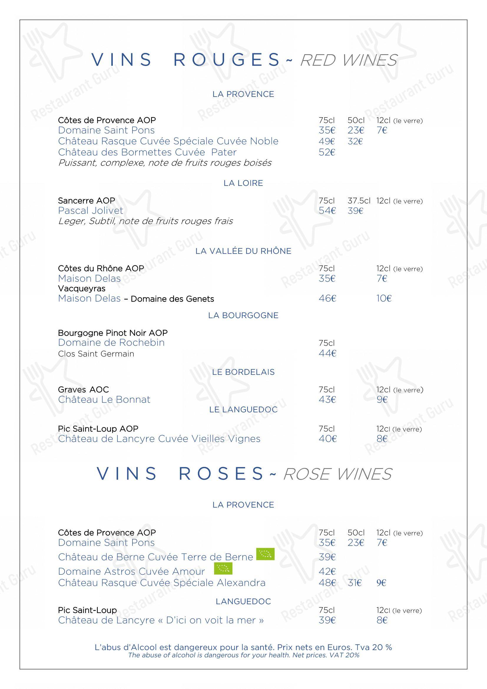 Menu pour Restaurant Le Duc - Nice - Коктейльная карта