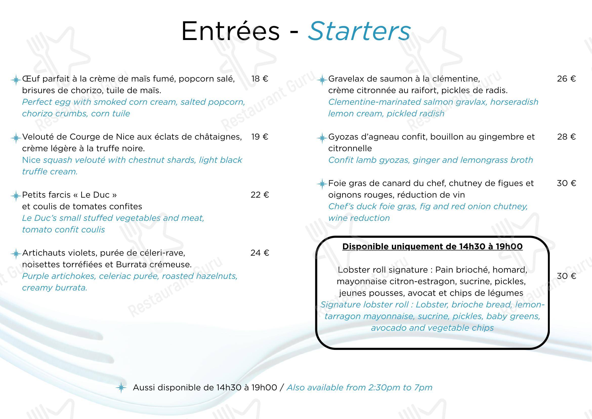 Menu pour Restaurant Le Duc - Nice