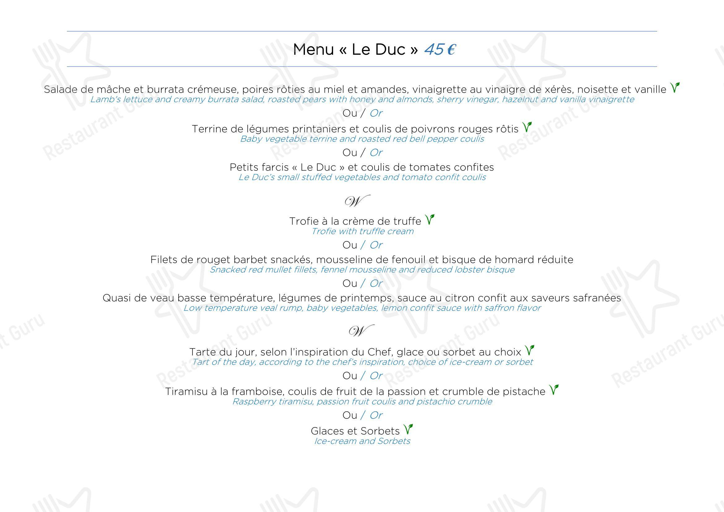 Основное меню pour Restaurant Le Duc - Nice restaurant