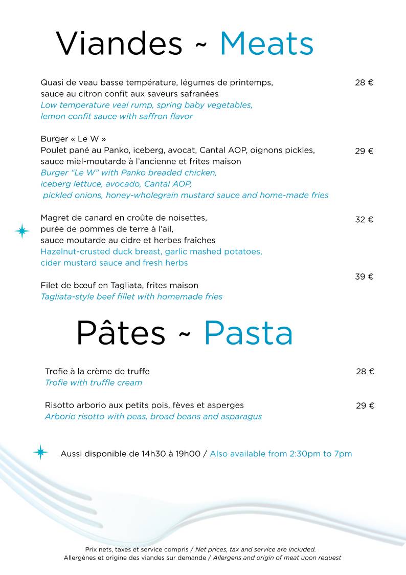 Menu de Restaurant Le Duc - Nice