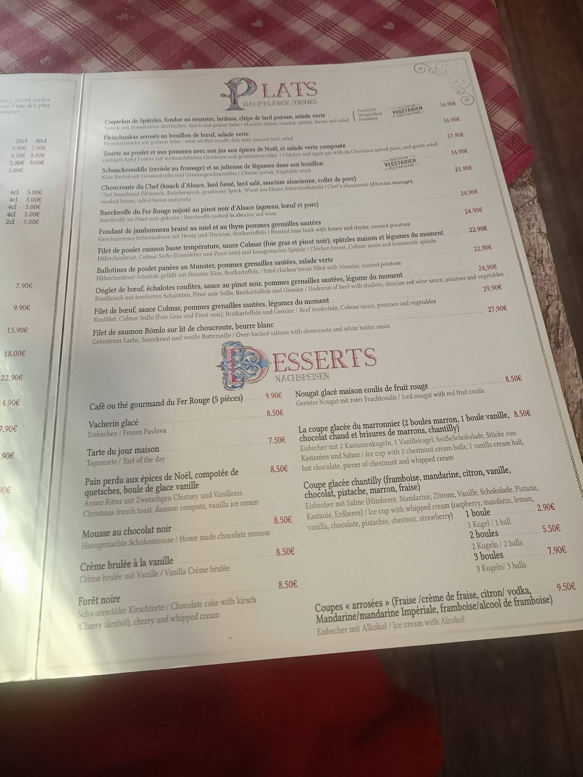 Menu de Le Fer Rouge