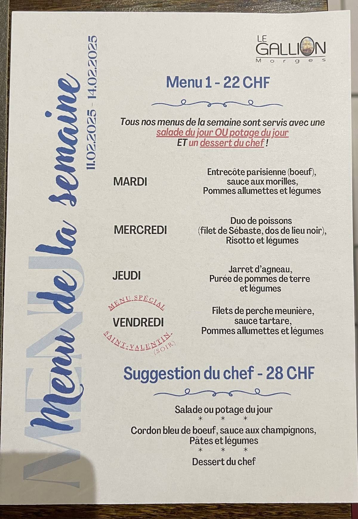 Menu di Restaurant Le Gallion 