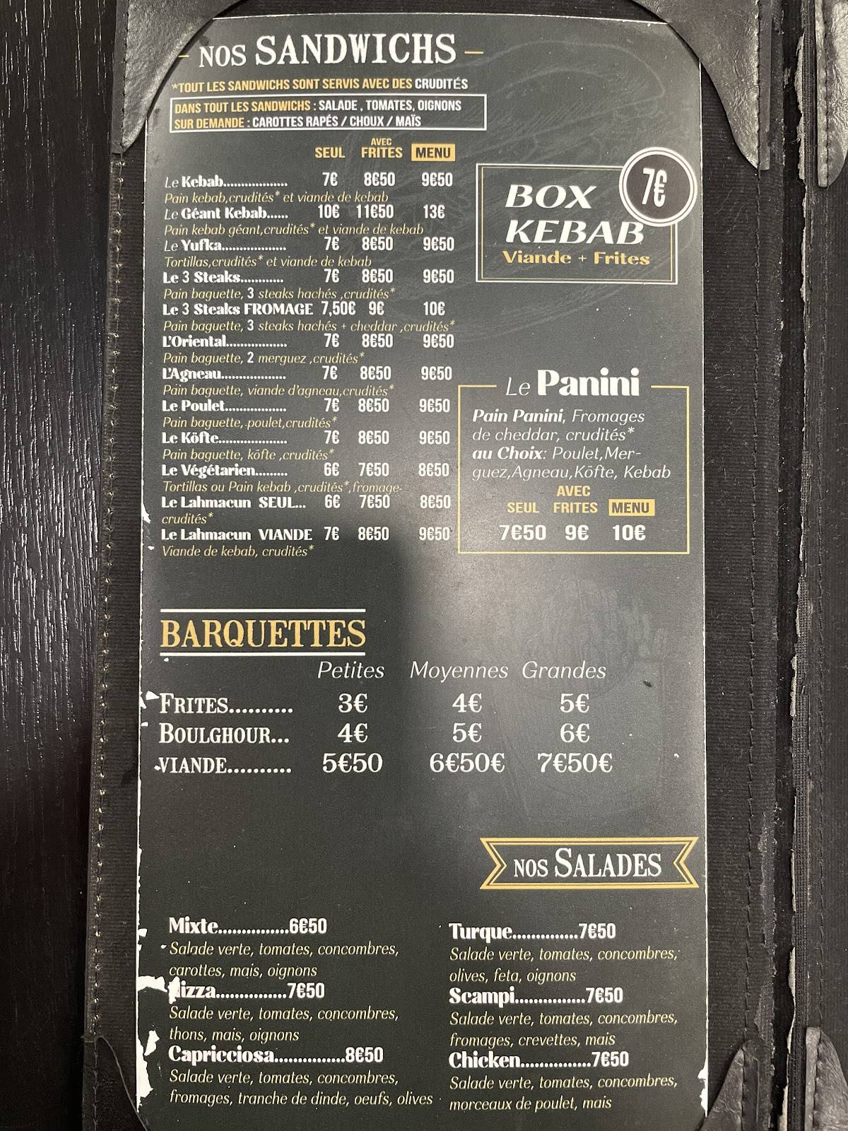 Menu de Le Millénium