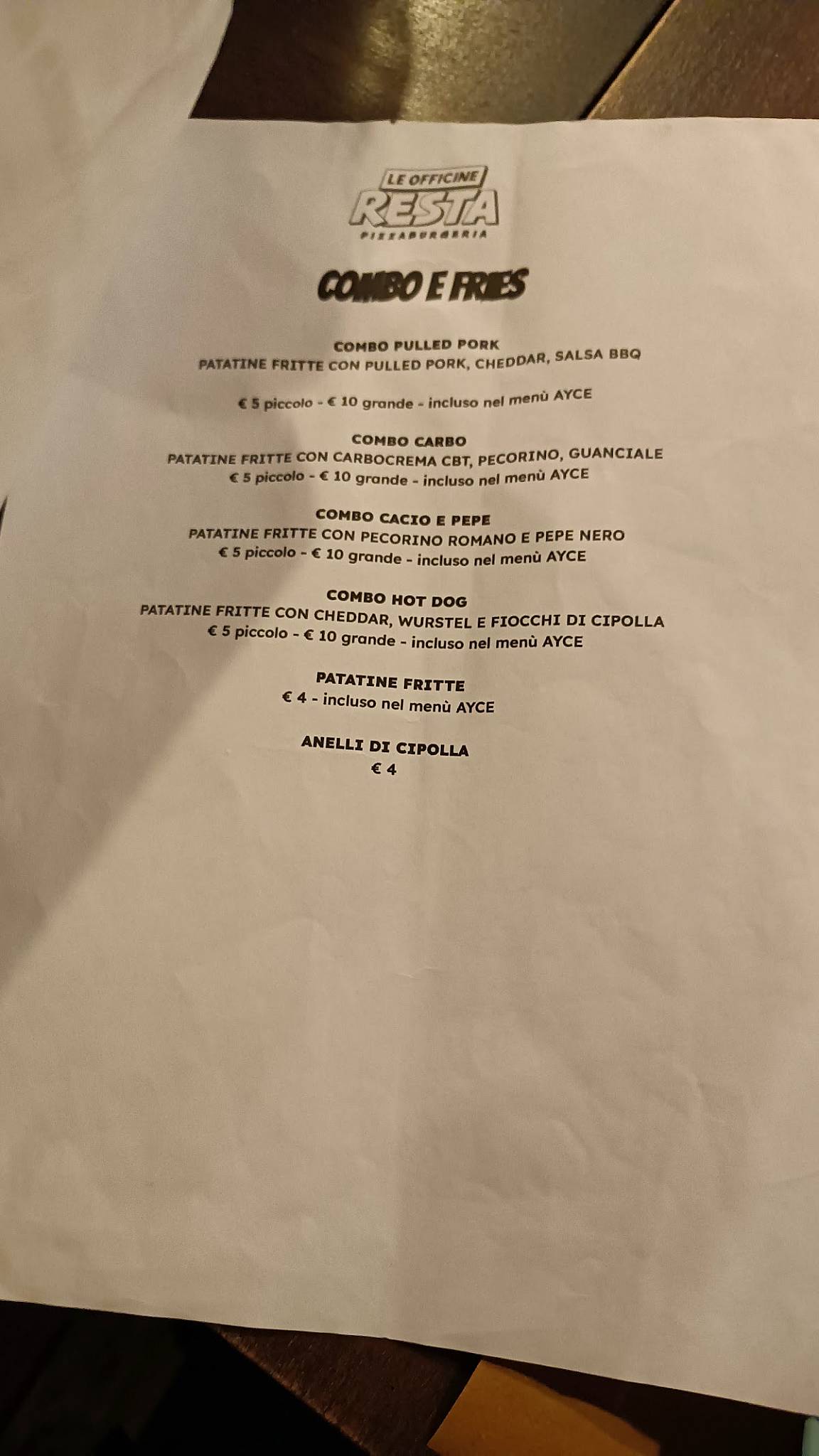 Menu di Le Officine Resta 