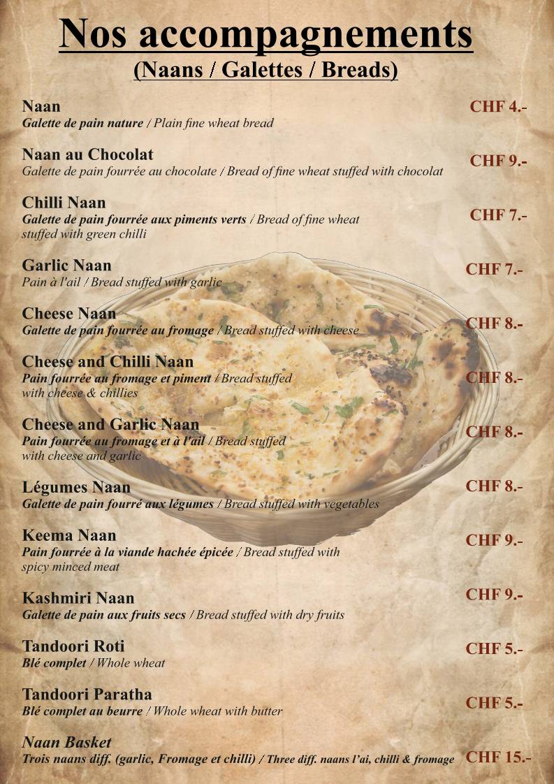 Menu di Le Safran - Restaurant Indien à Genève 
