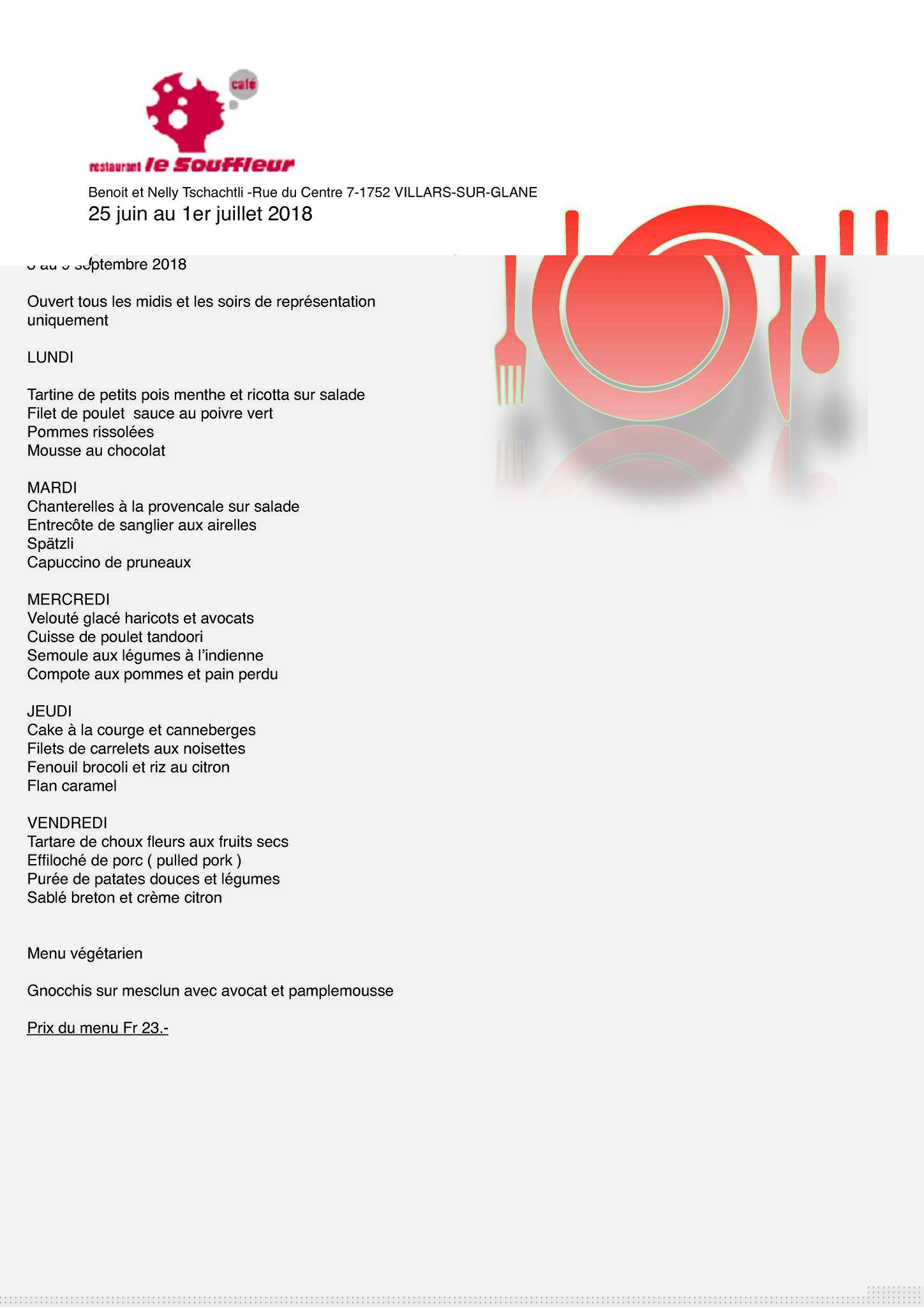 Menu di Le Souffleur 