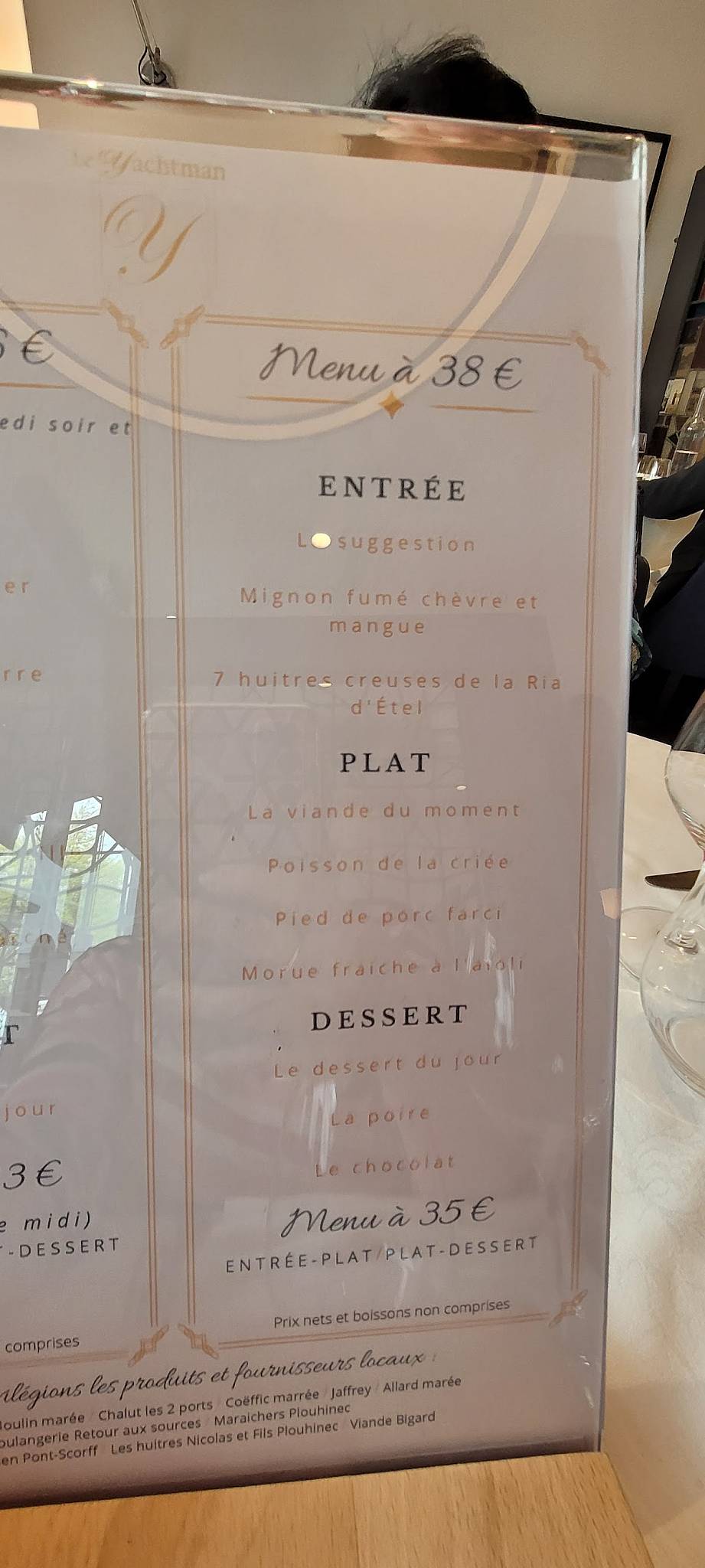 Menu de Restaurant Le Yachtman - Lorient