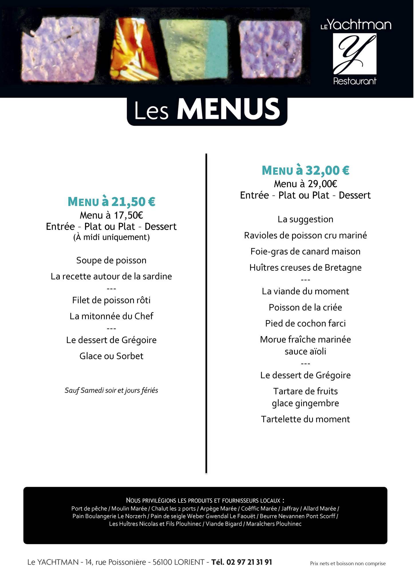 Menu de Restaurant Le Yachtman - Lorient