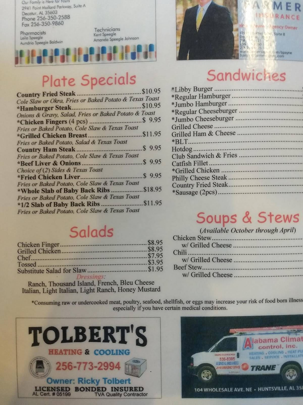 Menu at libby s catfish diner restaurant priceville al 67