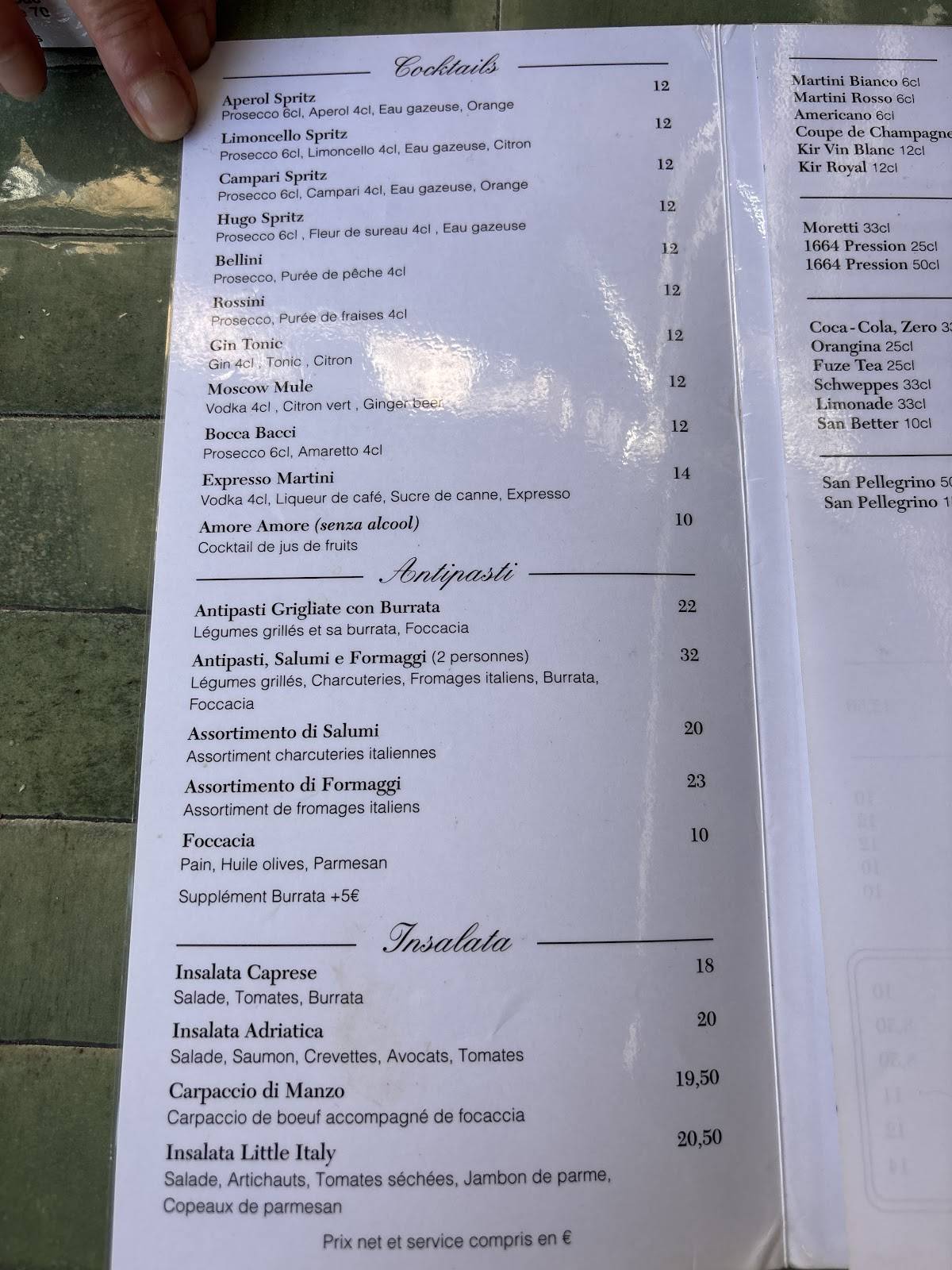 Menu de Little Italy lyon 2
