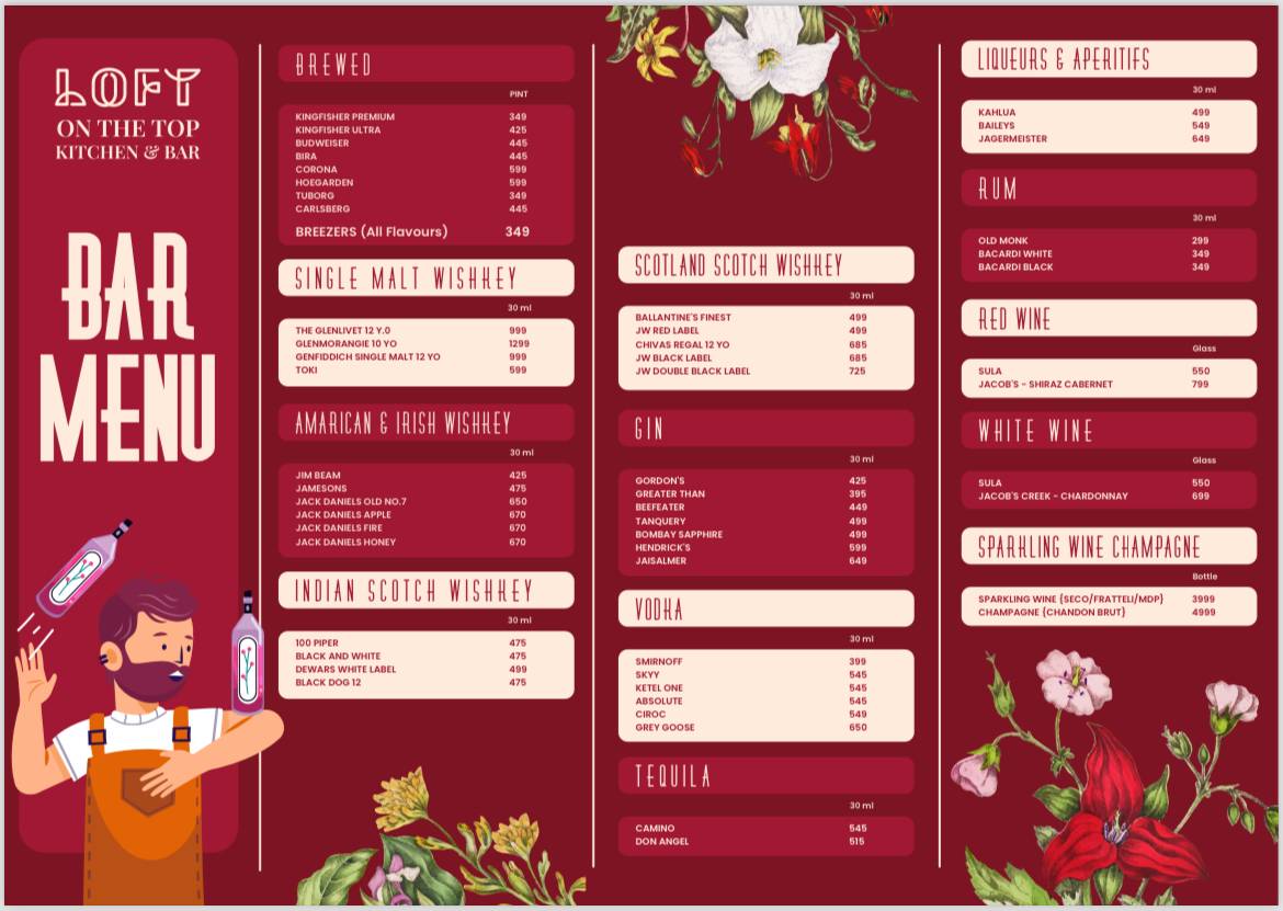 Loft On The Top menu