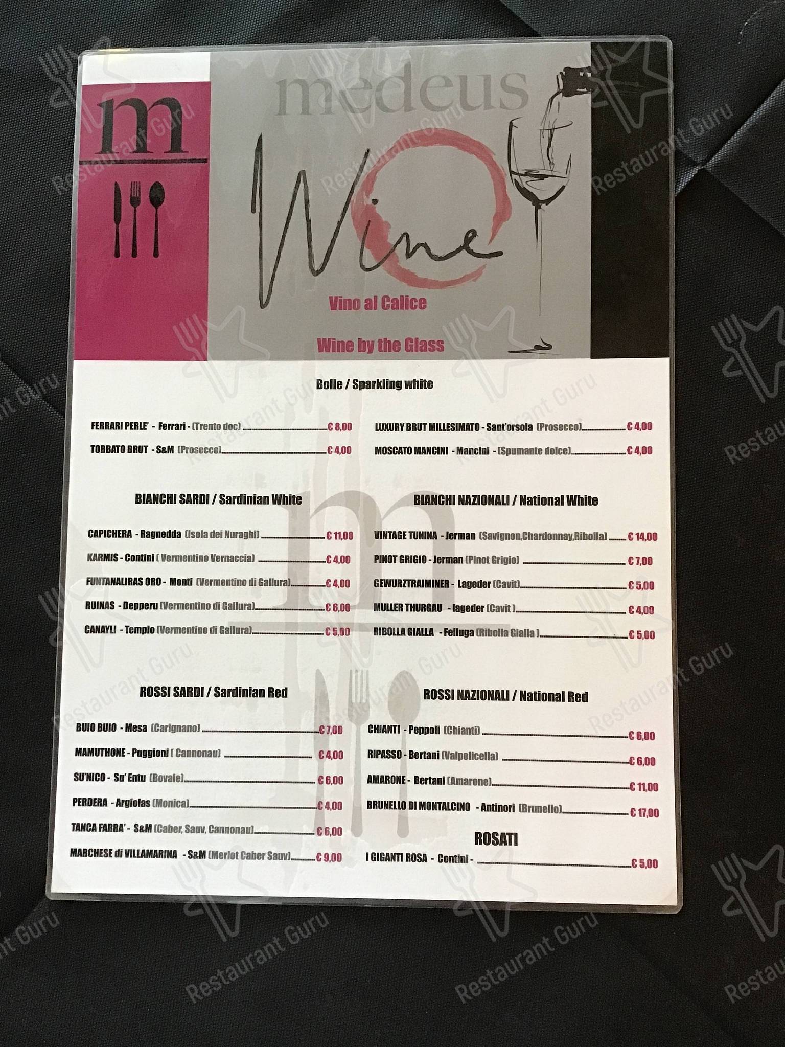 Menu pour Medeus Restaurant restaurant