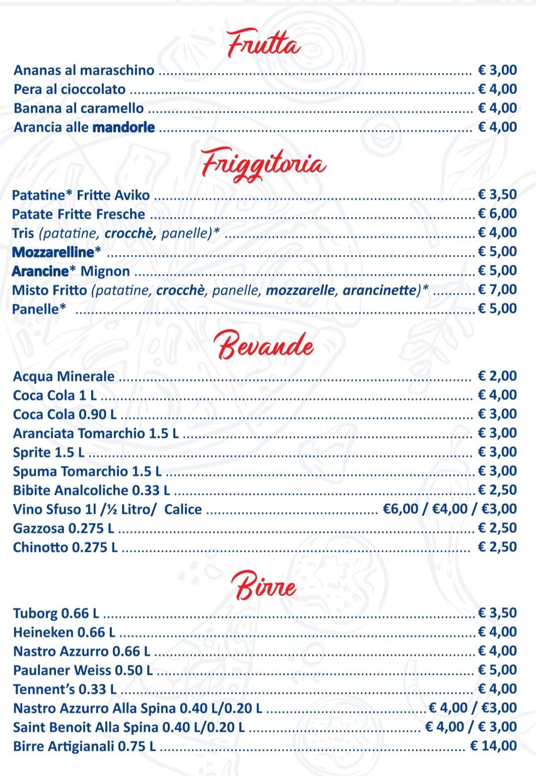 Menu di MiraMonte ristorante pizzeria