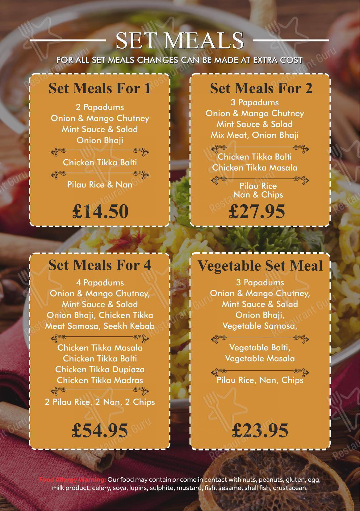 Menu at Mo's Tandoori, Oldham