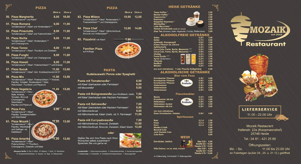 Menu de Restaurant Mozaik