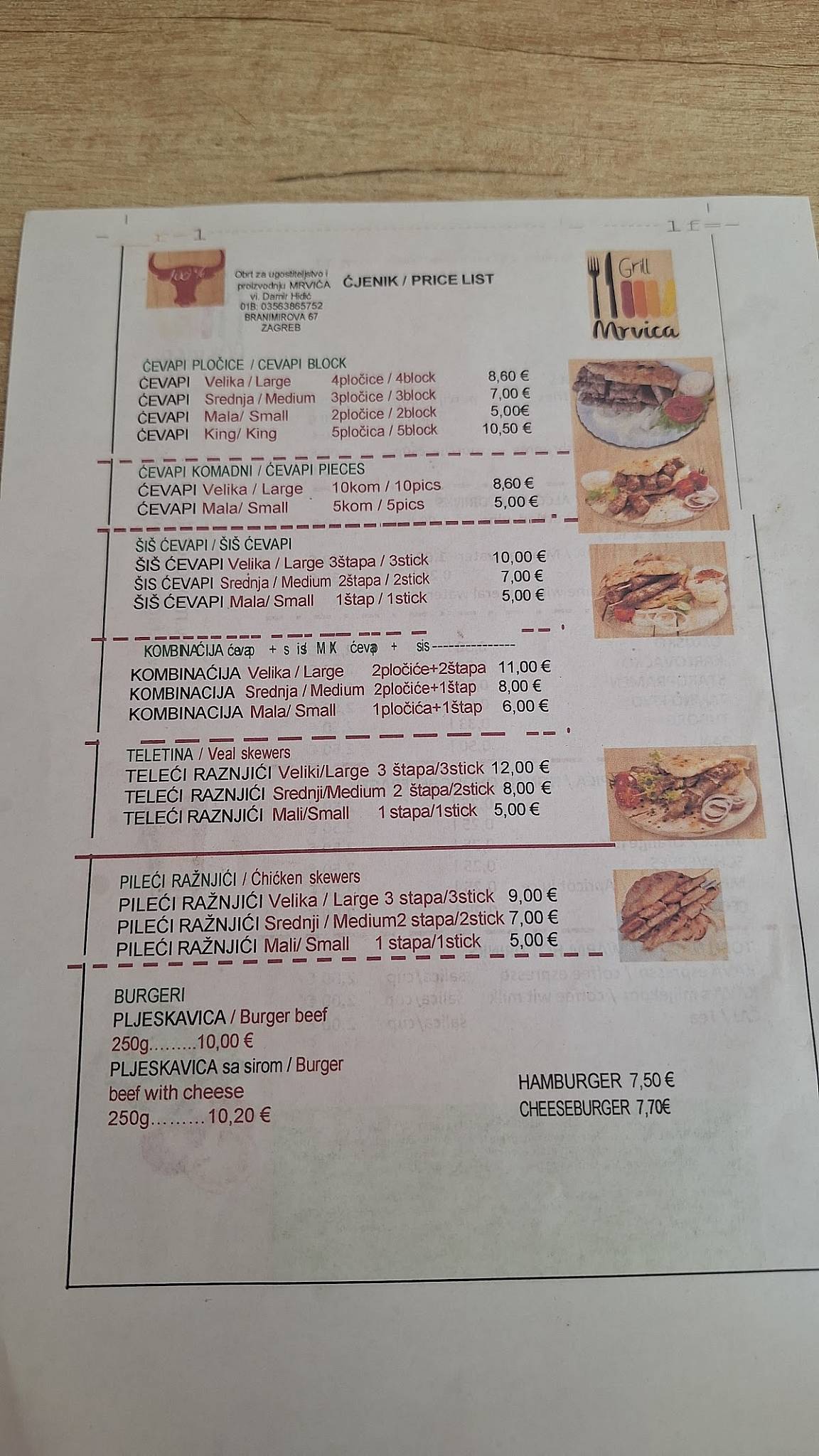Menu di Mrvica Grill 