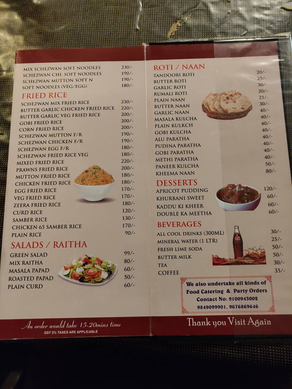 My Friend's Circle Restaurant menu