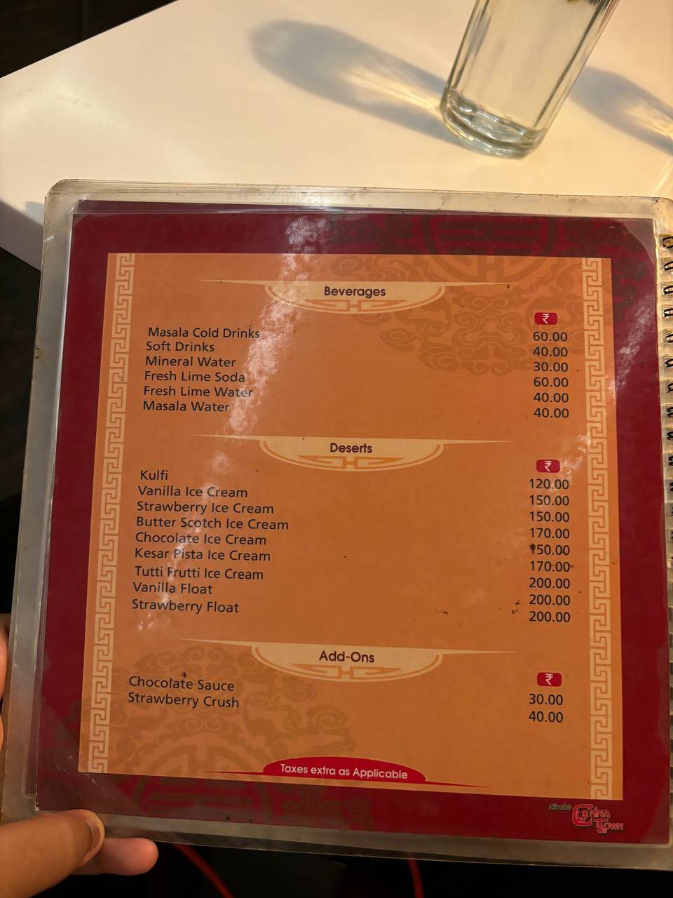 Nirala's China Town menu