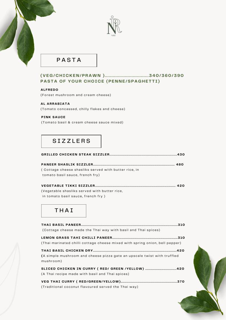Niri's Park View Restaurant menu