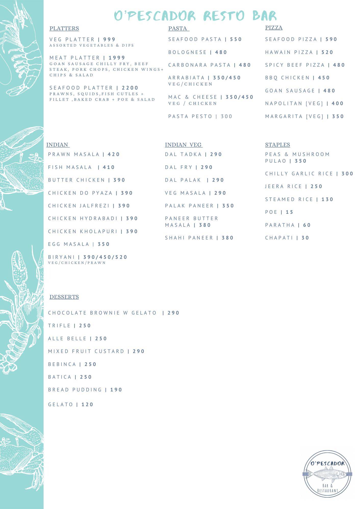 O'Pescador Restobar menu