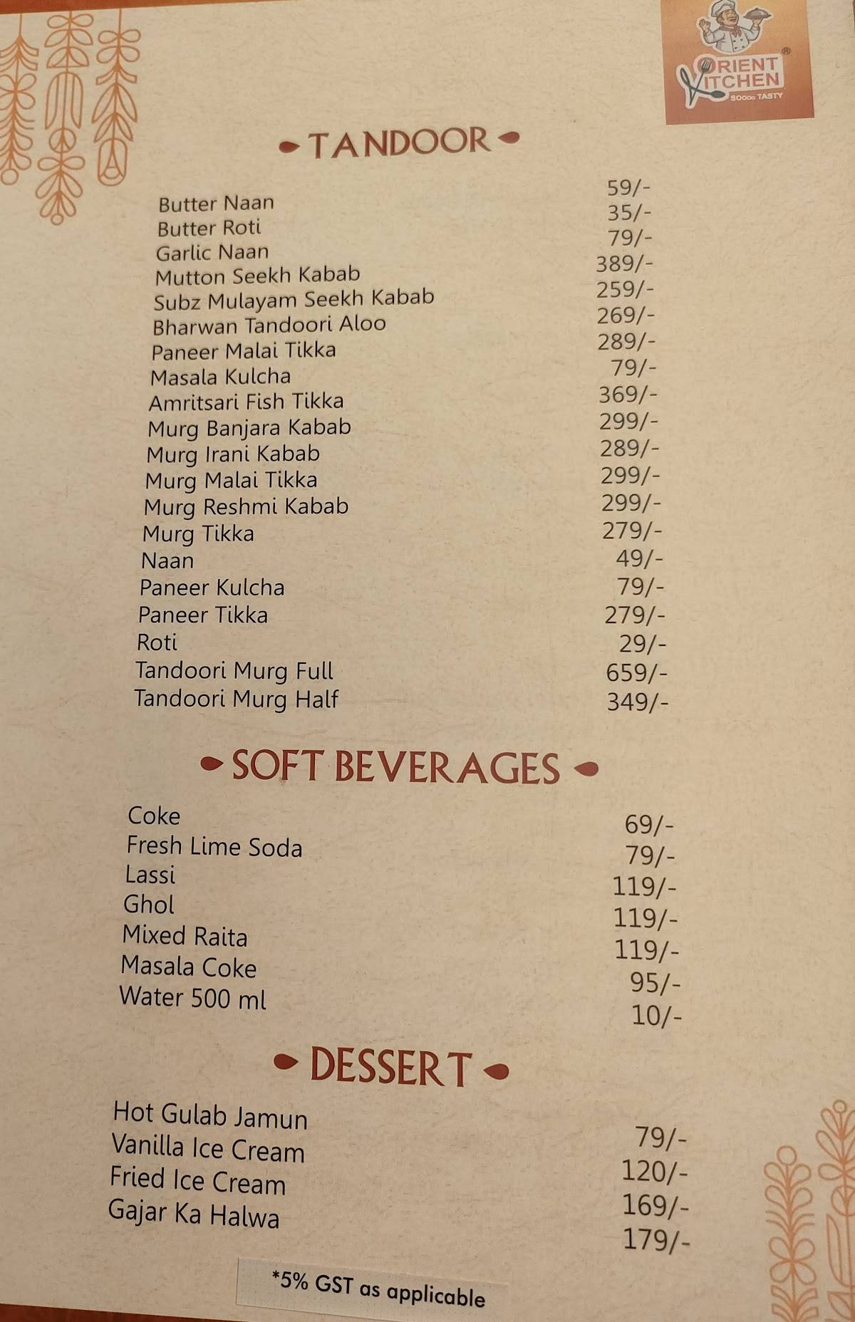 ORIENT KITCHEN menu
