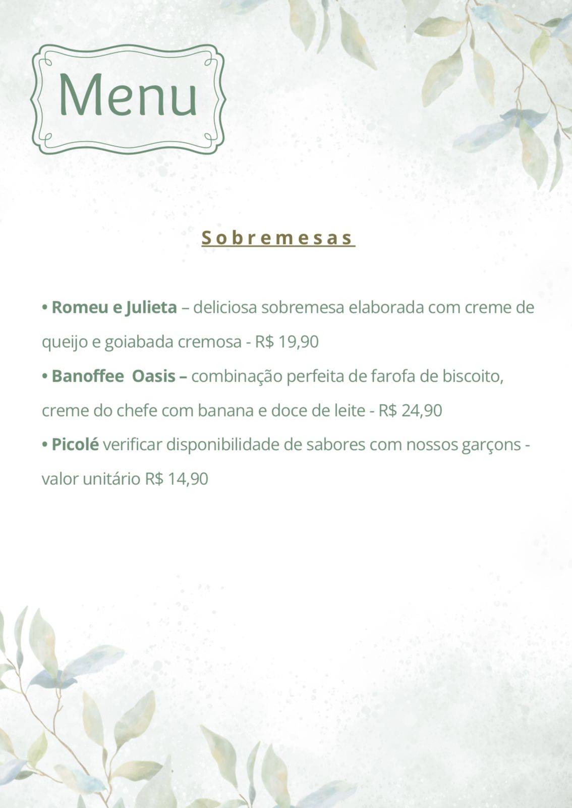 Oásis Gastrolounge cardápio