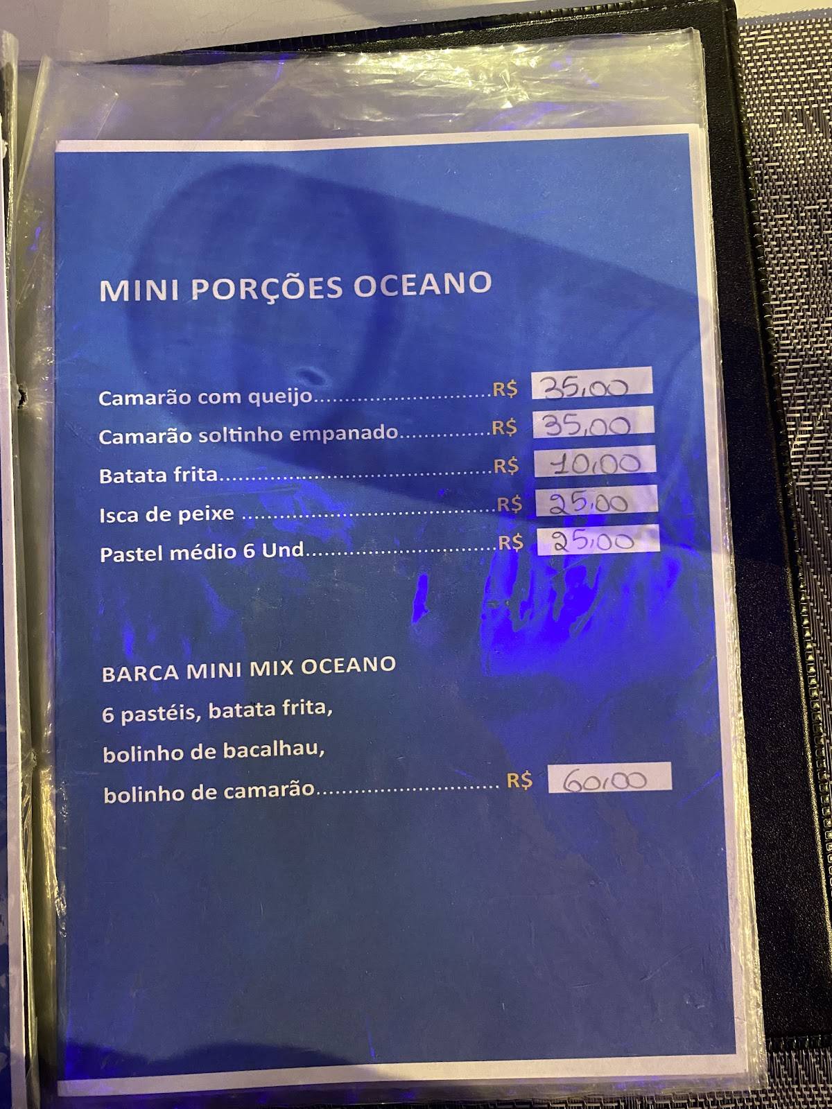 Oceano de Sabores - Petiscaria cardápio