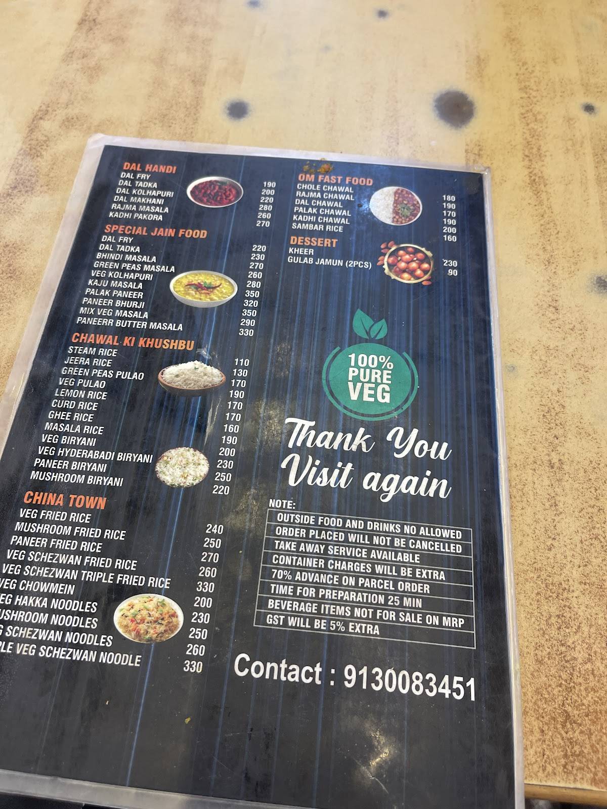 Om 100% Pure Vegetarian Restaurant menu
