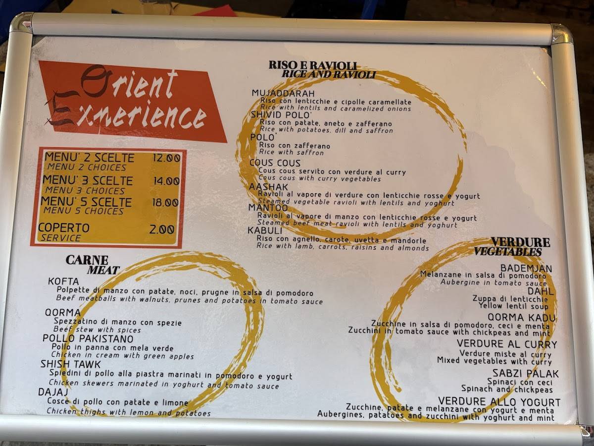 Menu di Orient Experience 