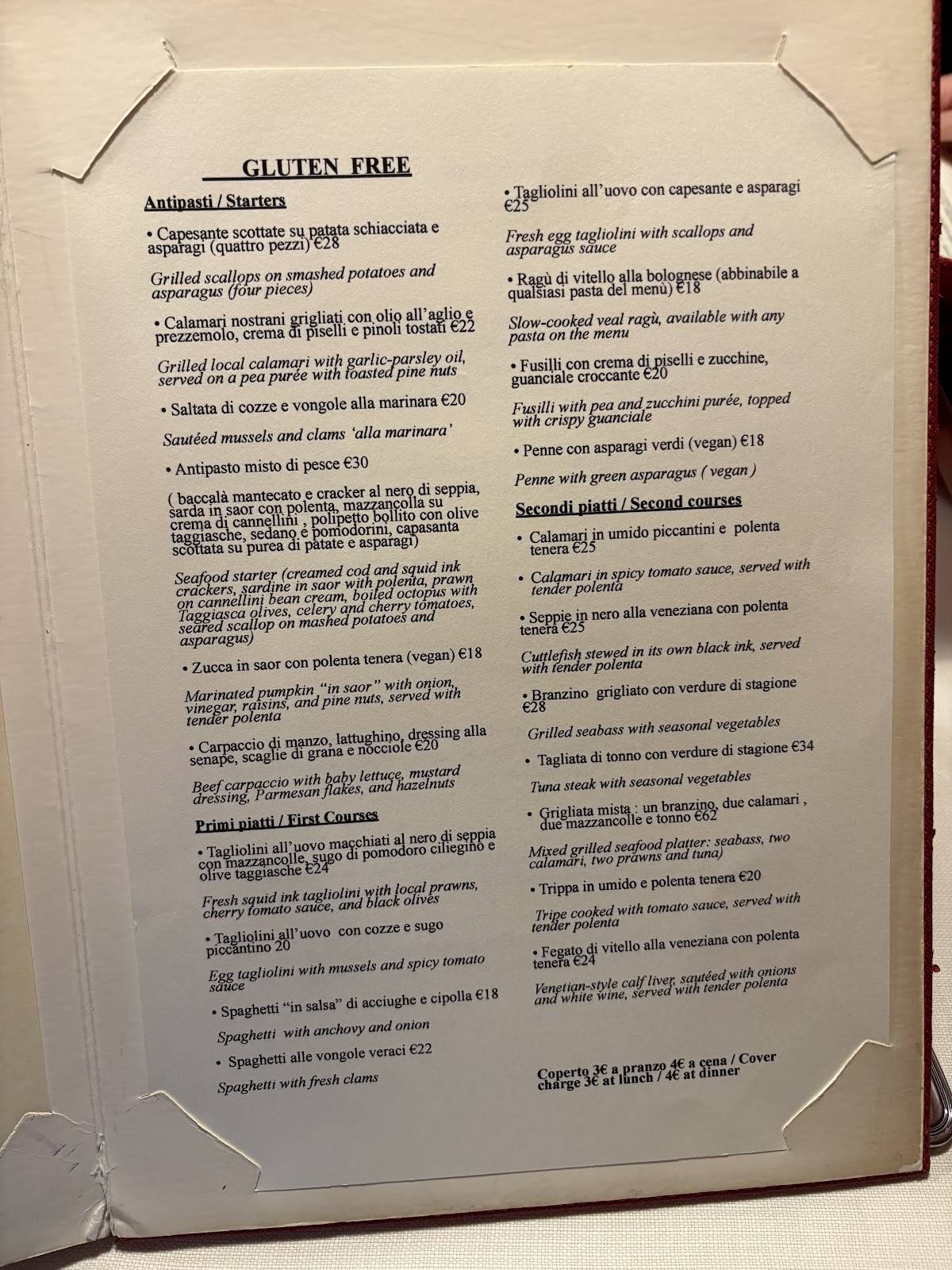 Menu di Ostaria Antico Dolo 