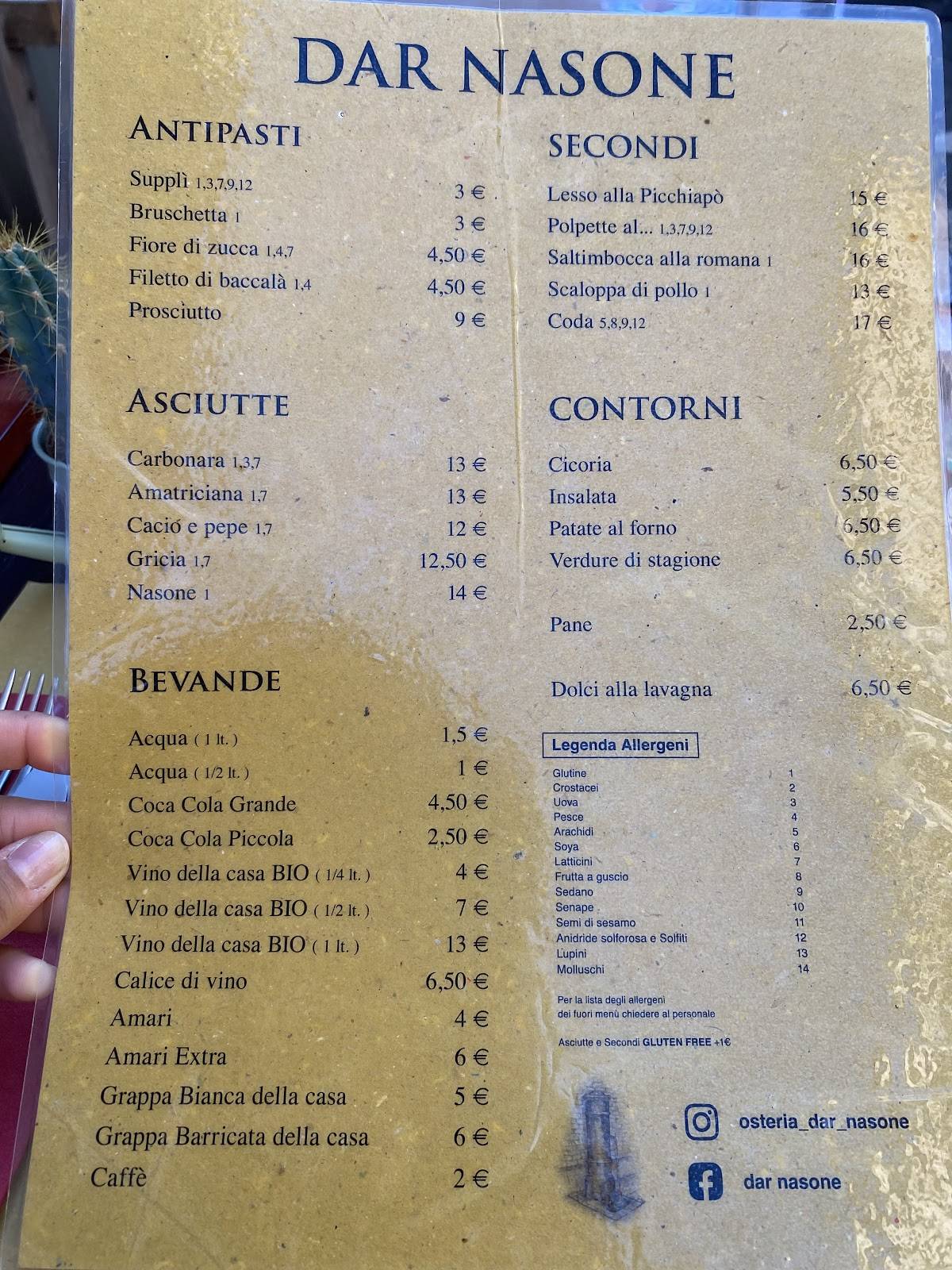 Menu di Osteria Dar Nasone 