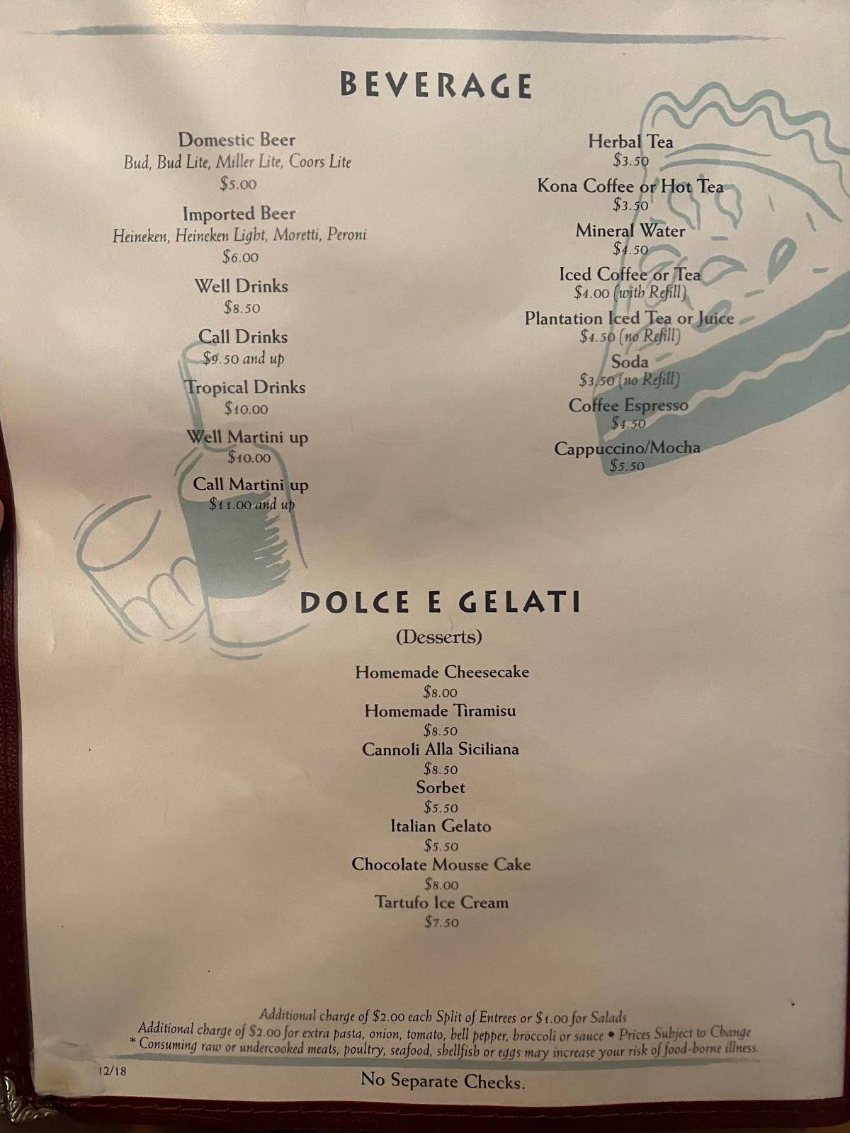 Menu at Paesano Ristorante Italiano restaurant, Aiea