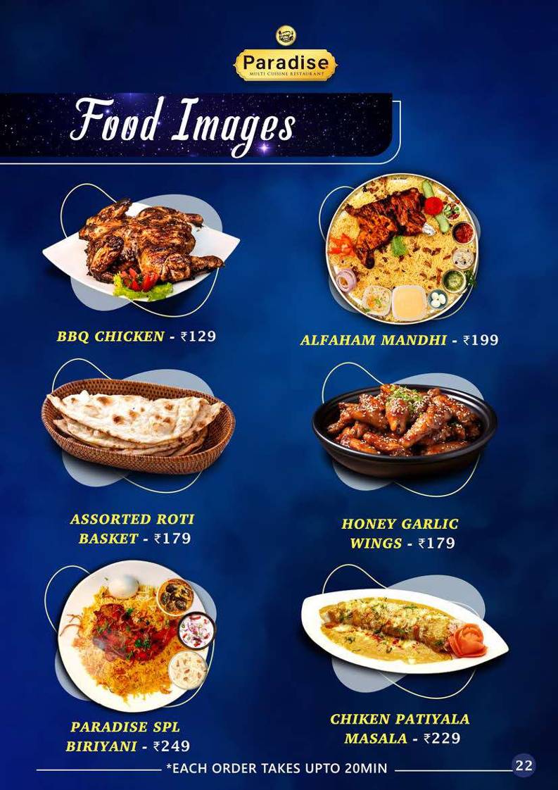 Paradise Multi Cuisine Restaurant - Best Biriyani menu