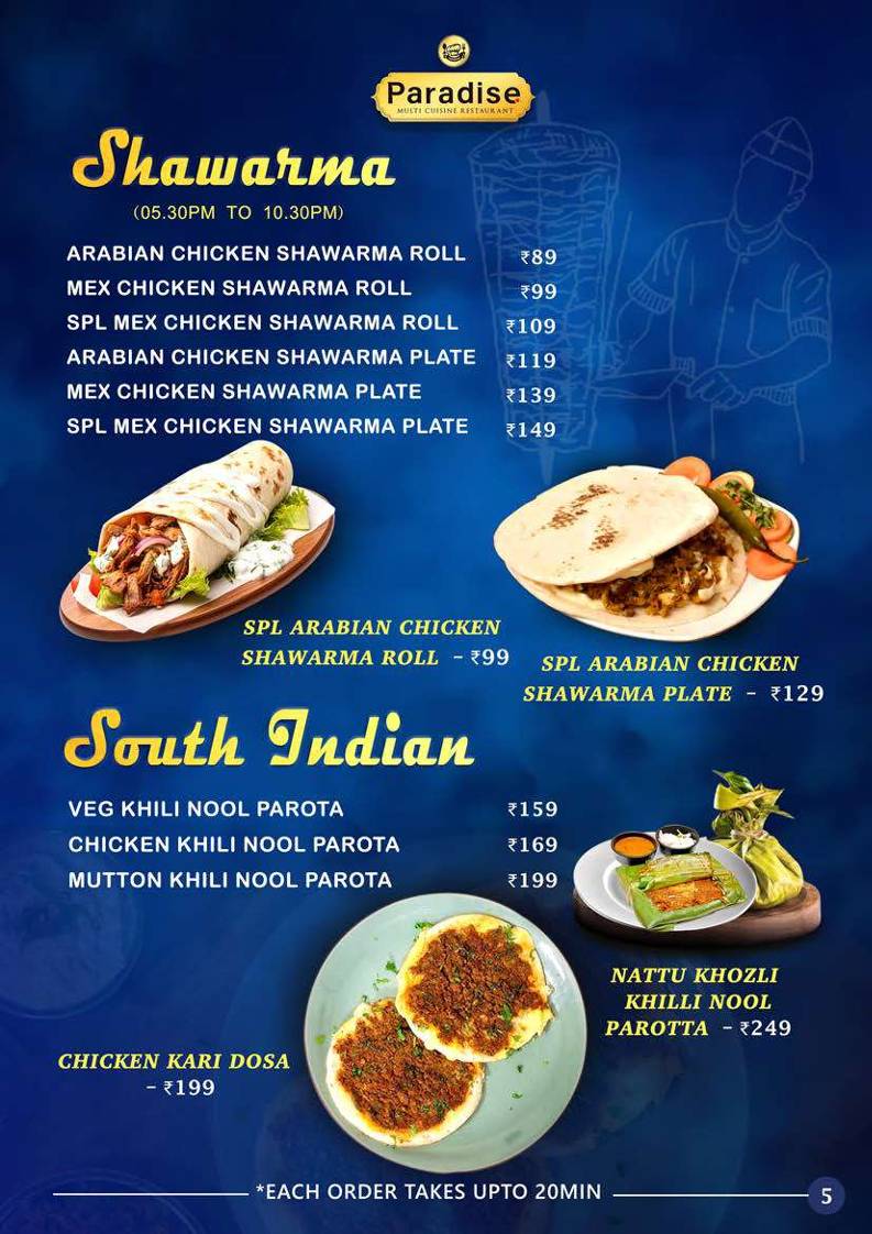 Paradise Multi Cuisine Restaurant - Best Biriyani menu