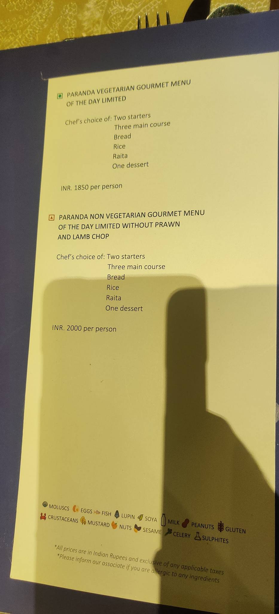 Paranda menu