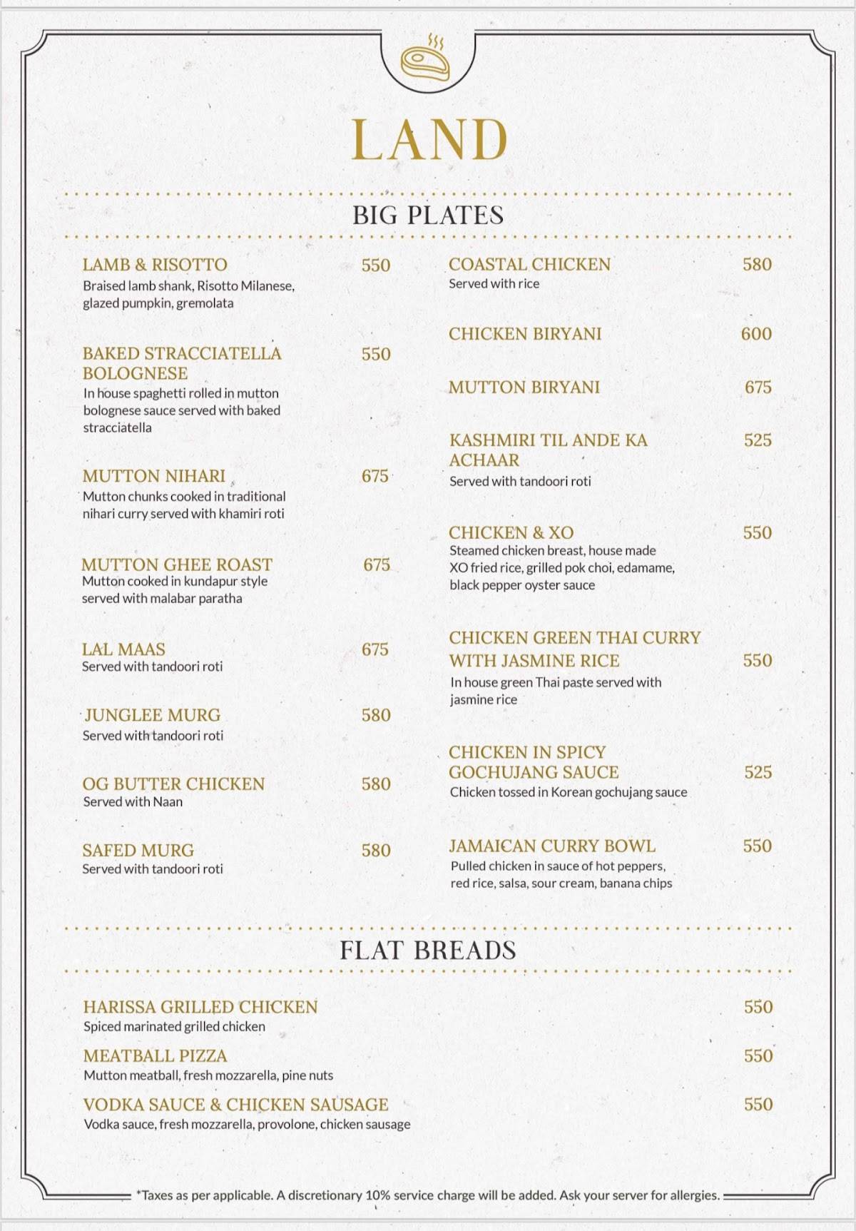 Peacock Restaurant menu